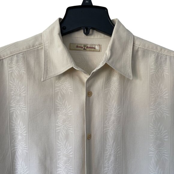 Tommy Bahama Beige Long Sleeve Button-Up Shirt M Silk Blend Textured Palm Leaf - Picture 3 of 9